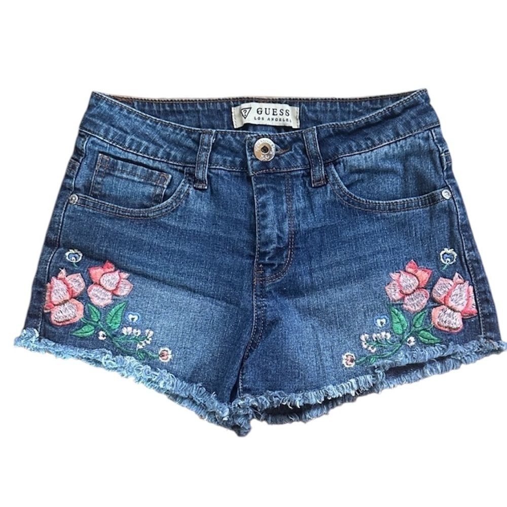 ❤️ GUESS Girls Denim Shorts with Floral Embroidery size 12